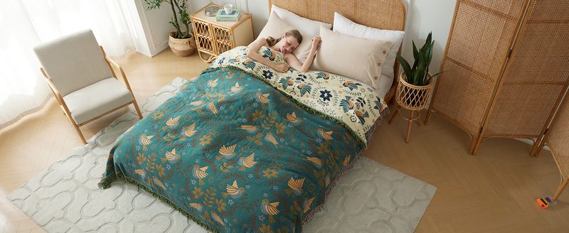 Boho Cotton Throw - 60x80cm Lightweight Bird Design_voghion.com