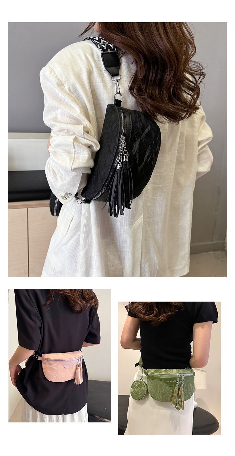 Borsa a tracolla con tracolla larga, semplice, alla moda, versatile, con tracolla larga, nuova, con nappa e lettera._voghion.com