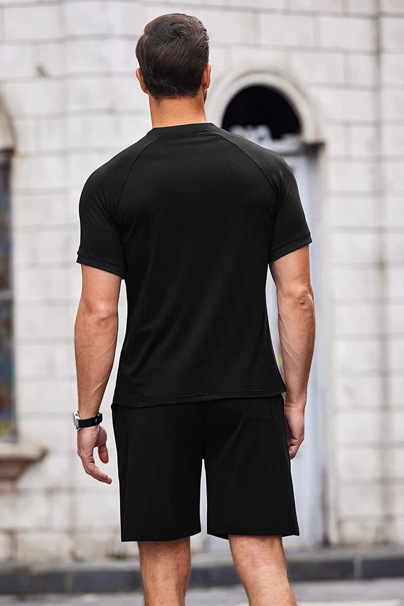 Polo à manches courtes et short pour hommes, ensemble 2 pièces avec fermeture éclair et col rond, couleur unie_voghion.com