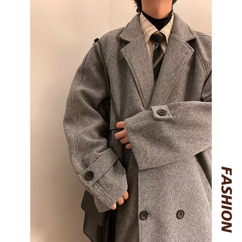 Autumn And Winter New Double Row Buttoned Medium To Coat, Men's Woolen Windbreaker, Loose Long Coat_voghion.com