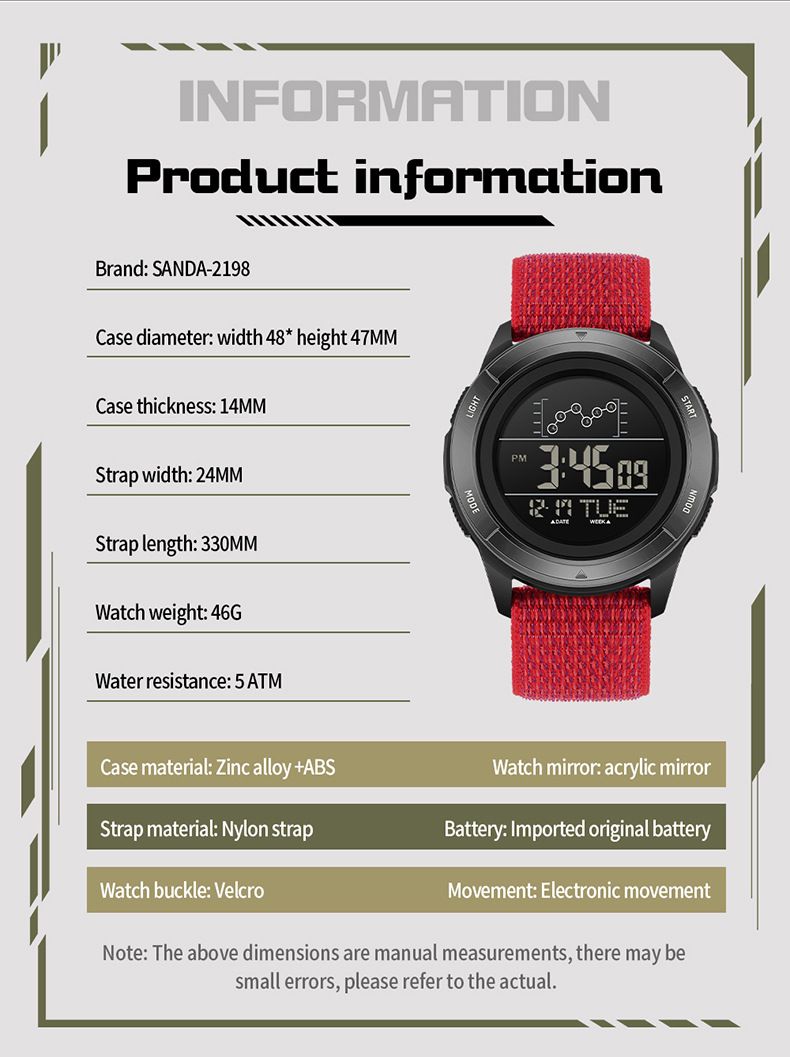 Digital Sports Watch For Students – 50M Waterproof, Multi-Function, Nylon Strap – LED Backlight & Military-Inspired Design_voghion.com