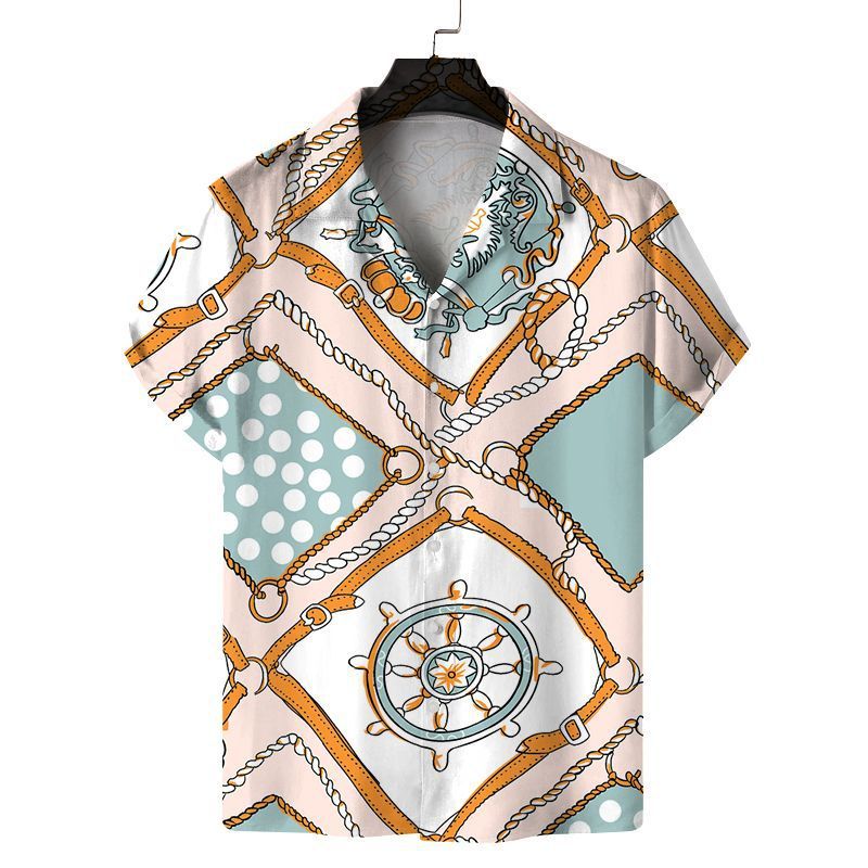 2023 Fashion Resort Freizeit bedrucktes Herrenhemd mit geometrischem Muster_voghion.com