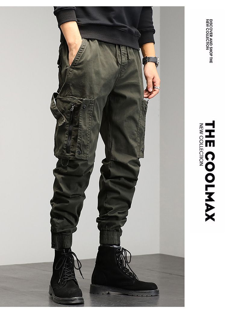 Cargo Autumn Korean Style Men's Harem Slim Loose Jogger Multi-Pocket Long Casual Pants_voghion.com