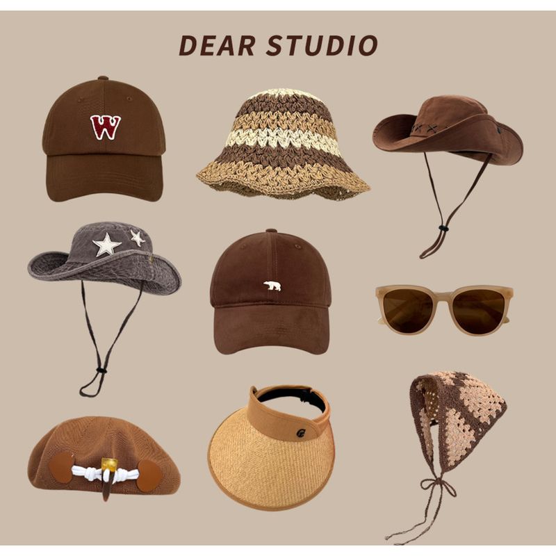 New Japanese Retro Maillard Brown Western Cowboy Hat Women's Spring/summer Sunscreen Empty Top Hat Baseball Hat Elegant Sunglasses_voghion.com