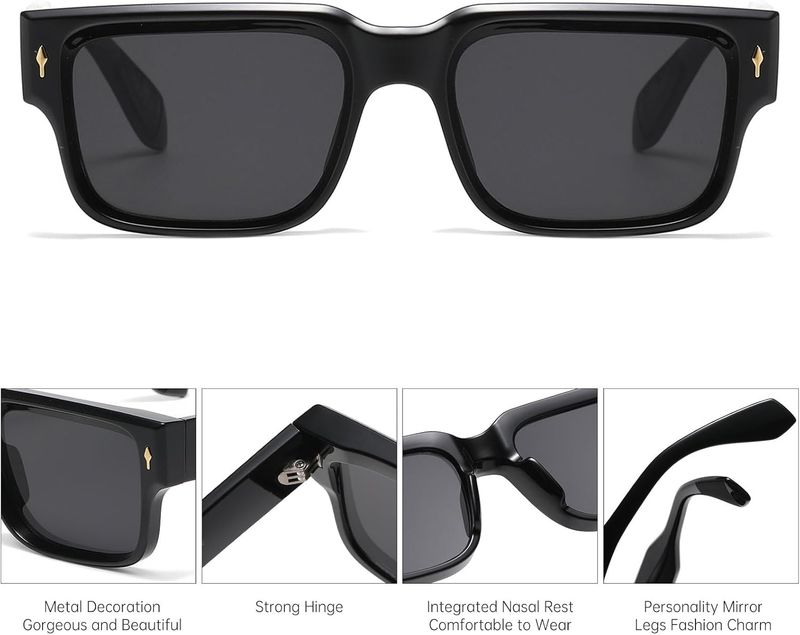 Occhiali da sole retrò rettangolari spessi con montatura quadrata per donna e uomo, occhiali vintage spessi, protezione UV400_voghion.com