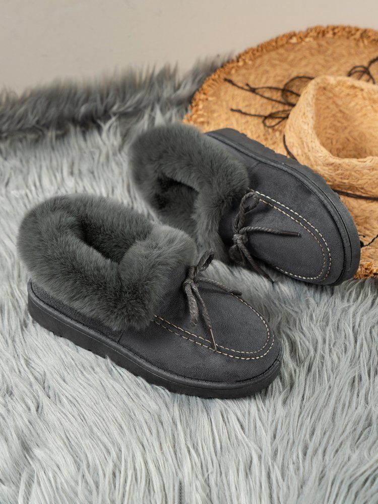 Chaussures pour femmes, mocassins moelleux à enfiler, chaussures d'hiver chaudes doublées de fausse fourrure, chaussures décontractées avec nœud papillon, bout rond et semelle plate_voghion.com