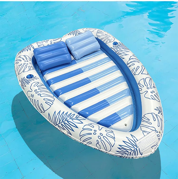 PVC Inflatable Pool Float For Two - Sunbathing Lounge With Headrest & Cup Holders (Leaf & Heart Design Heavy-Duty For Adults)_voghion.com