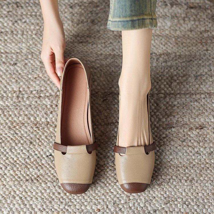 Damenschuhe mit weicher Sohle, Einzelschuhe mit leichtem Mund, farblich passende Arbeitsschuhe aus Leder mit rundem Kopf und niedrigem Absatz und einem Pedal_voghion.com