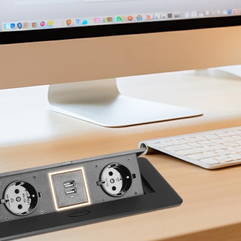 Desktop Socket Table Outlet 2 3 EU Socket With USB Charging Slow Pop Up Aluminum Alloy Cover For Meeting Room_voghion.com