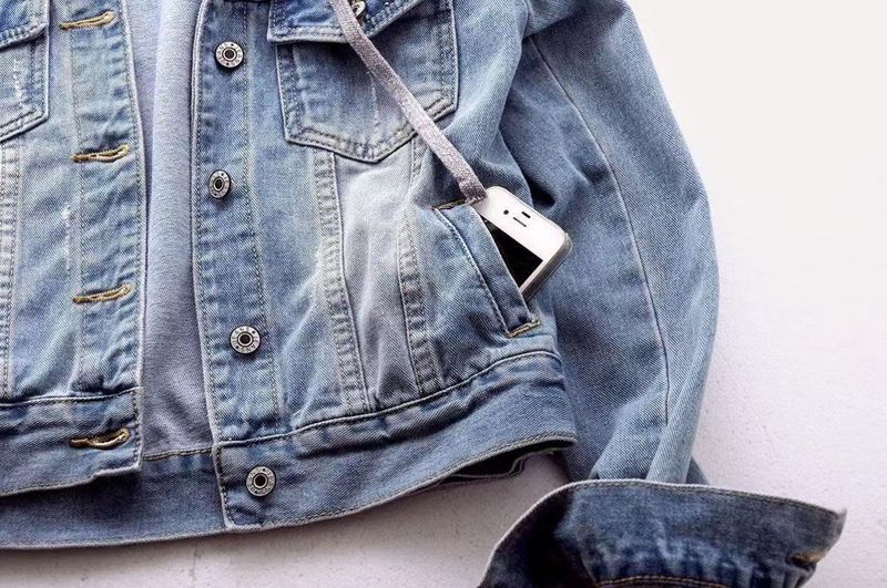 Giacca in denim da donna con cappuccio, oversize, casual, a maniche lunghe, comoda ed elasticizzata, per studenti e lavoro (blu chiaro/blu scuro)_voghion.com