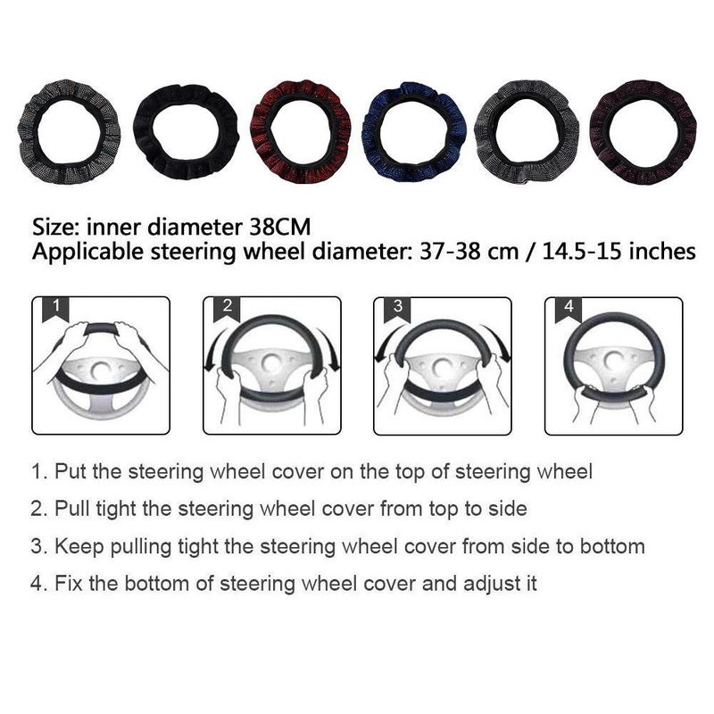 Car Steering Wheel Set With Diamond Elastic All Season Universal Anti Slip Rhinestone 38CM_voghion.com