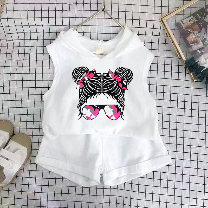 Children's Clothing 2025 New Girls Shorts Suit Hooded Two Piece Korean Style Fashion Cartoon Vest Trend_voghion.com