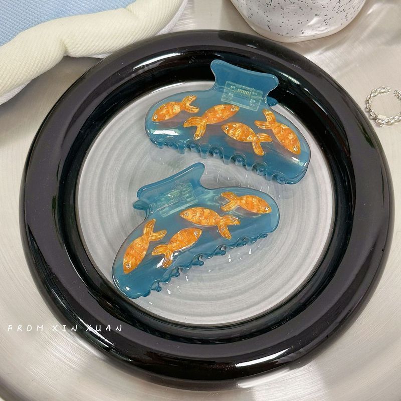 Nischendesign, hochwertiges Spaßgefühl, süßes transparentes Goldfischbecken, mittelgroßer Hai-Clip, Greifclip, Haarnadel 2023, Neu_voghion.com