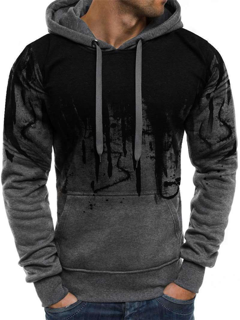 Men's clothing casual fashion sports hooded sweater trendy fleece splashed ink print pullover_voghion.com