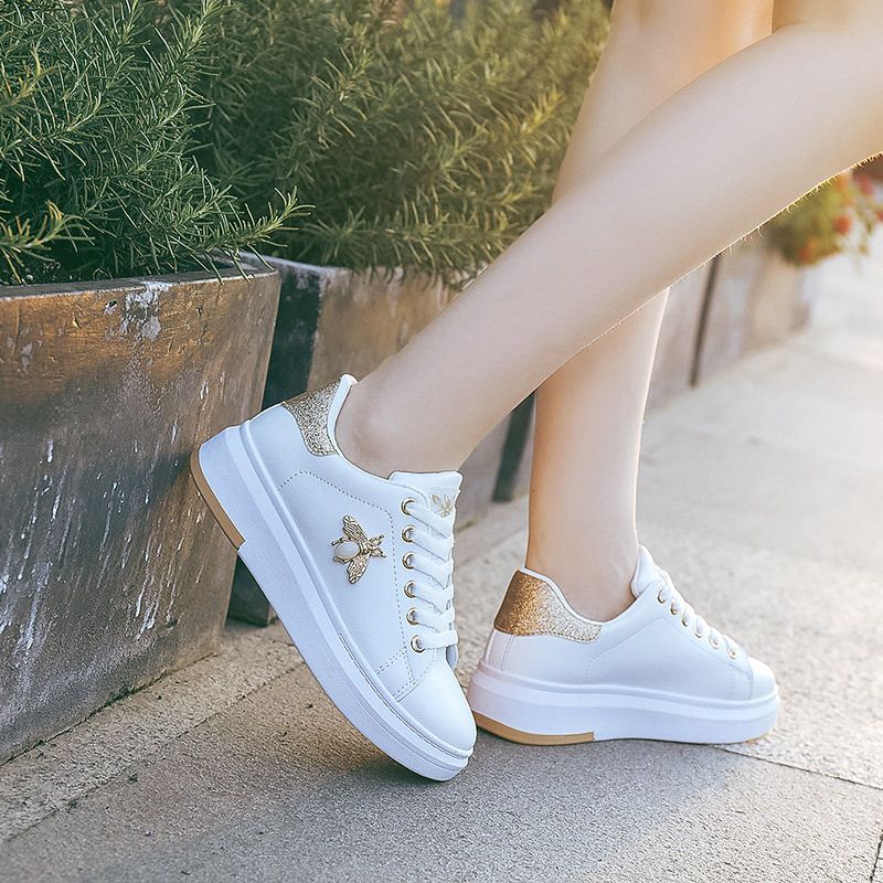 Autumn Leather Waterproof Student Butterfly Sneakers Lace-Up Korean Style Versatile White Shoes Women's Selection_voghion.com