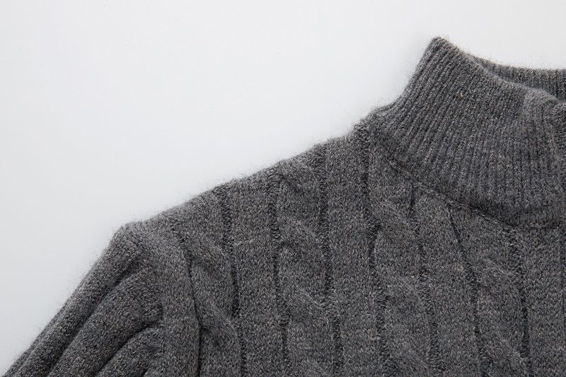 Maglione da uomo in maglia a trecce spesse - Modello a collo alto con cerniera per l'inverno (grigio/nero/blu navy/verde/kaki, M-3XL)_voghion.com