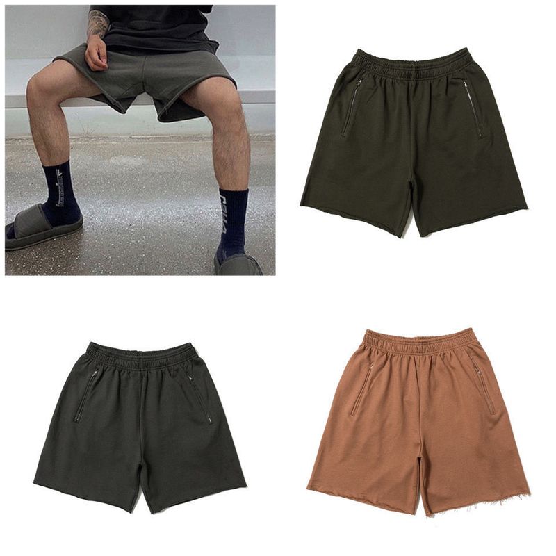 Premium Products Kanye Shorts With Frayed Edges, Men's Trendy Loose Versatile, Summer Sports And Casual, Solid Color Cropped Pants_voghion.com