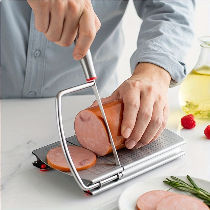 Planche à découper le beurre en acier inoxydable - Trancheuse à fromage/jambon/saucisse - Échelle de mesure - Gadget de cuisine_voghion.com