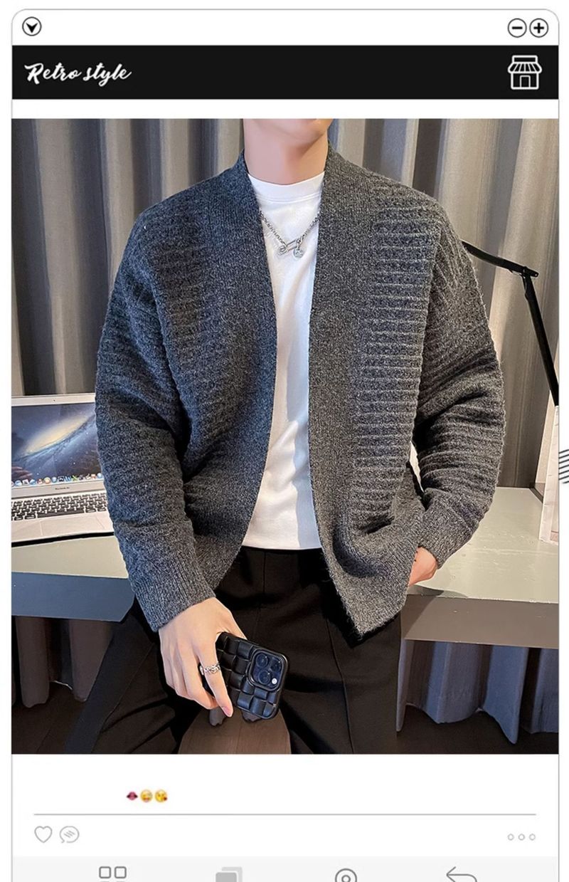 Herren-Strickjacke in Übergröße, leicht, mit V-Ausschnitt, offener Vorderseite, Pullovermantel für Business- und Freizeitkleidung_voghion.com