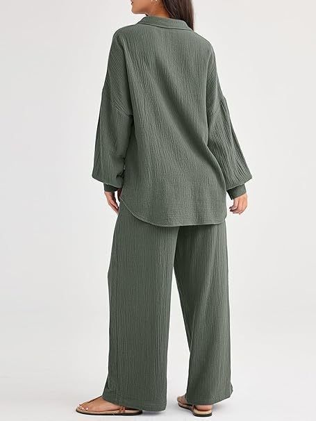 Women's Clothing Fashion Suits Loose Casual Tops Wide Leg Pants Cotton And Linen Two Piece Suits For Women_voghion.com