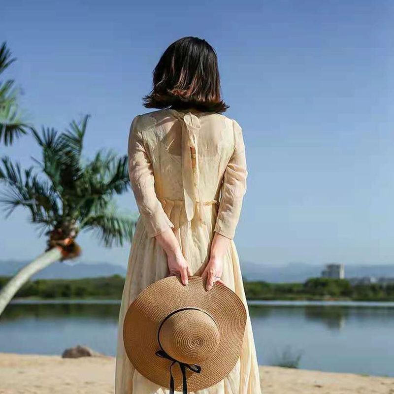 Cappello da cowboy da spiaggia estivo con tesa larga, piatto, da donna, alla moda, in paglia, con protezione solare, arrotolabile, ripiegabile, stile Panama_voghion.com