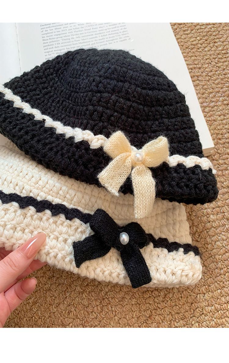 Bonnet tricoté à nœud tissé à la main pour femme, bonnet chaud et imperméable pour l'automne et l'hiver, mettant en valeur le visage, bonnet en laine d'inspiration japonaise_voghion.com