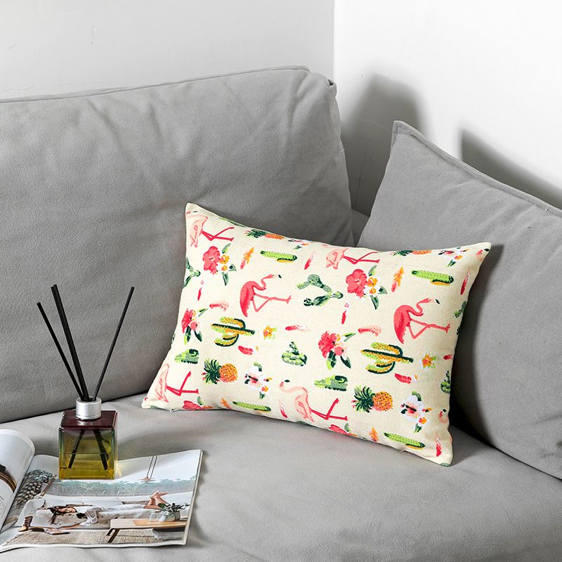 Nouveau coussin de chevet de chambre modèle d'hôtel chinois imprimé recto verso en forme de cactus flamant rose_voghion.com