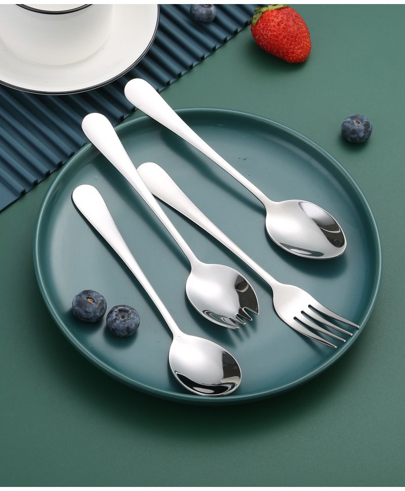 Forchetta da insalata in acciaio inossidabile 304 con cucchiaio da minestra per dessert e tagliatelle integrato, regalo per la tavola_voghion.com