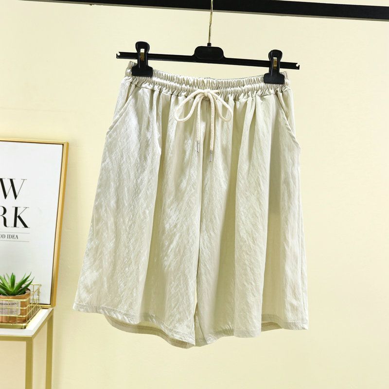 Suitable For All Seasons 2024 Artificial Cotton Silk Wide-Leg Shorts Women, Summer Loose Plus Size, Artistic Casual Thin 5/8 Length Hot Pants_voghion.com