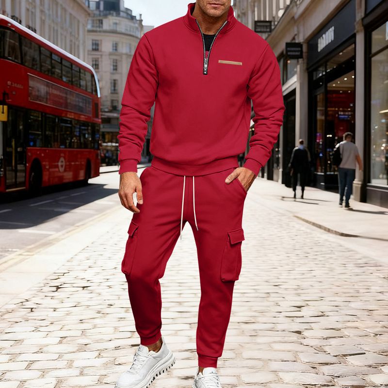 Schwerer Fleece-Pullover mit Stehkragen und halbem Reißverschluss für Herren, Kapuzenpullover und Hose – lässiges Arbeitskleidungs-Jogging-Outfit (erhältlich in S–XXXL, mehrere Farben)_voghion.com