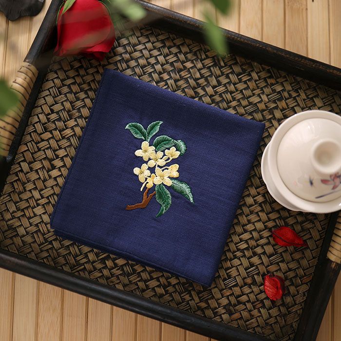 Besticktes Damen-Taschentuch aus 100 % Baumwolle, doppelt weich, im chinesischen Stil, besonderes Geschenk, schweißabsorbierendes kleines quadratisches Handtuch mit duftendem Osmanthus_voghion.com