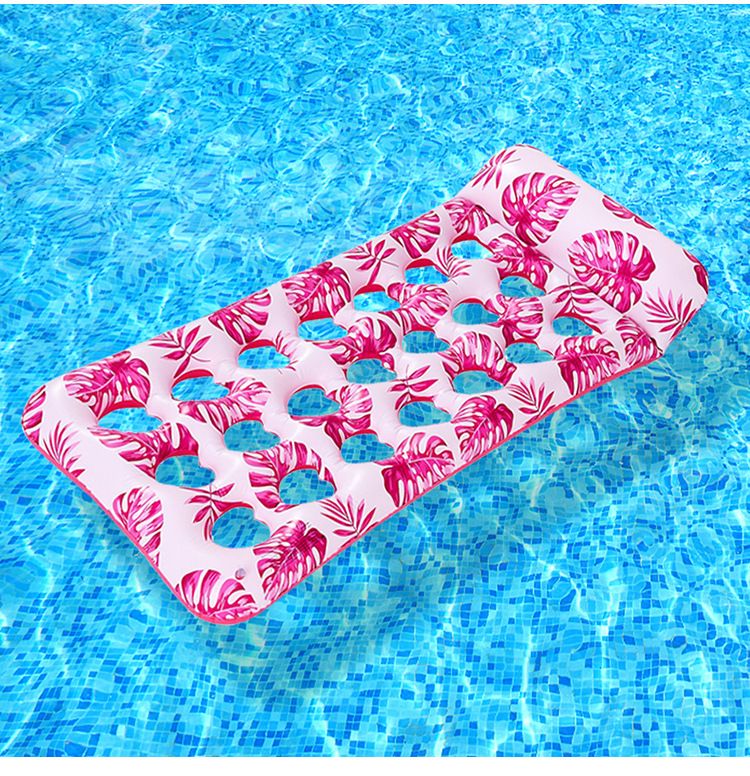 Poltrona gonfiabile a forma di foglia con cuscino cervicale e fori traspiranti - Letto galleggiante singolo per adulti (in PVC stampato ad asciugatura rapida per piscina/spiaggia)_voghion.com
