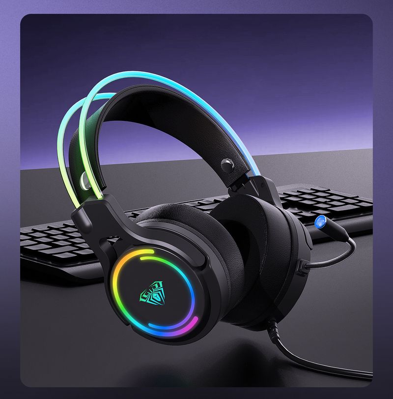 Casque de jeu Esports S506 RGB avec microphone, réduction du bruit, son surround 7.1, confortable à porter, compatible PC_voghion.com