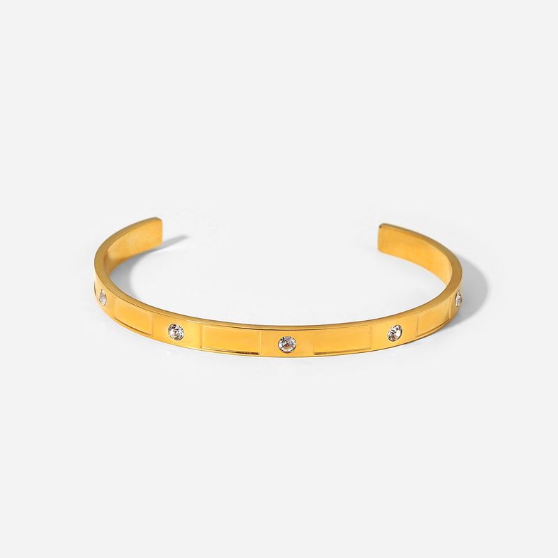 INS Wind Gold Electroplated Stainless Steel Round Zircon Rectangle Alternating Fashionable and Minimalist Women's_voghion.com