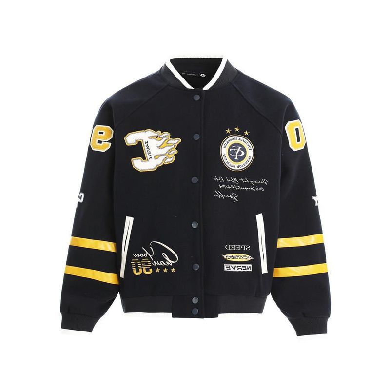 Suitable For All Seasons Autumn Winter Loose Baseball Jacket Men's Heavy Craft Embroidery Badge Color Block Trendy Casual Coat_voghion.com