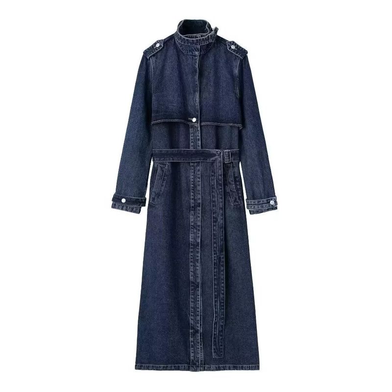 Windjacke für den Winter für Damen von mittlerer bis langer Länge, Street-Fashion-Gürtel, neues Denim-Accessoire_voghion.com