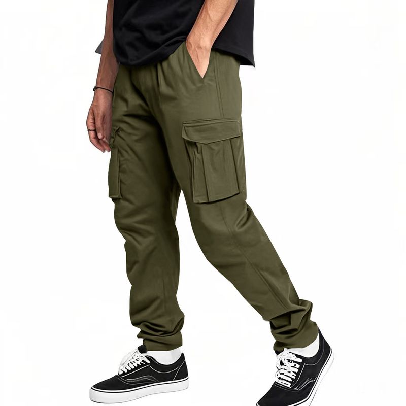 2025 Spring New American Style Loose Men's Casual Cargo Drawstring Multi-Pocket Straight Long Pants_voghion.com