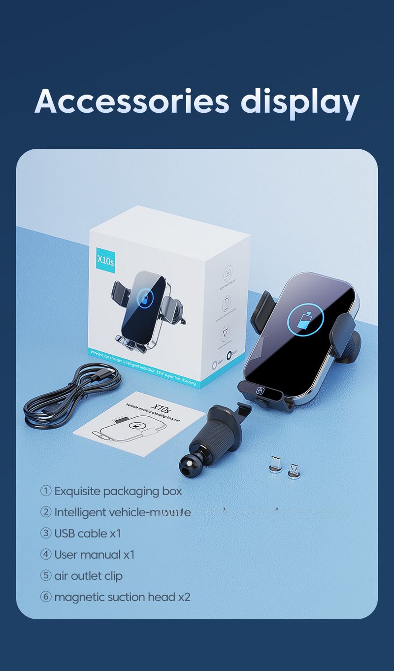 Încărcător auto X10s NeW 66W cu încărcare super rapidă wireless, senzor inteligent, suport multifuncțional pentru telefon mobil_voghion.com