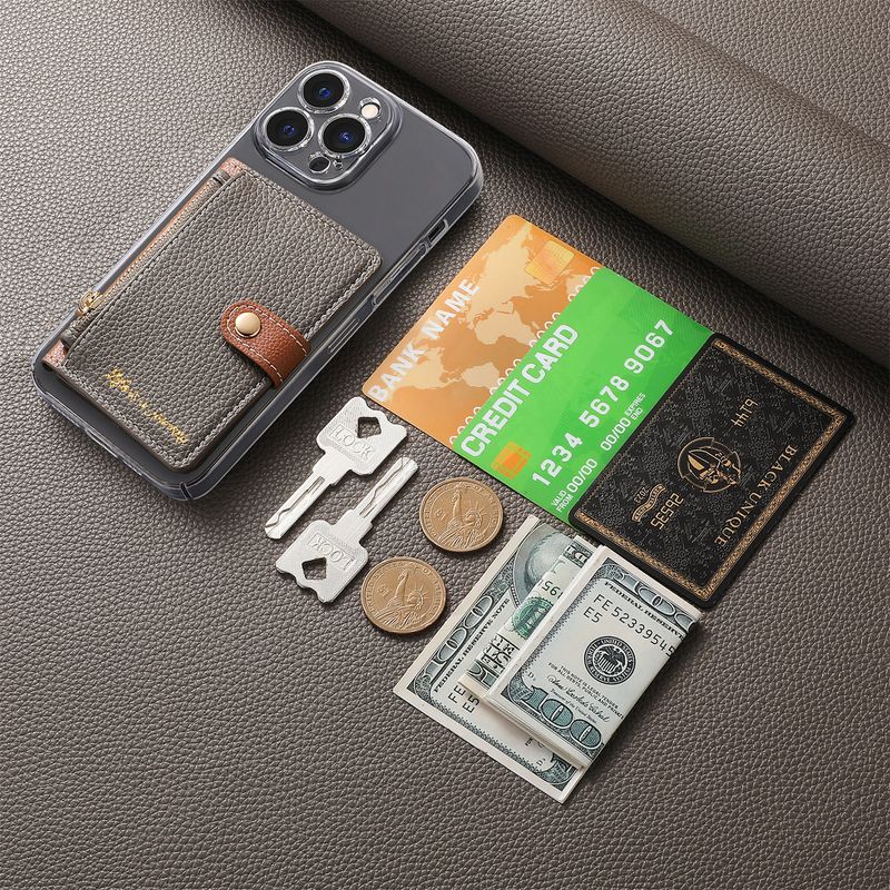 Capa para celular TechGlobe Lychee com aba articulada, borda oleada, cor sólida, zíper, adesivo na parte traseira, compartimento para cartões e porta-moedas._voghion.com