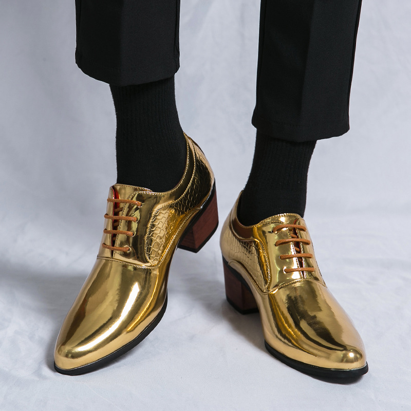 Gold Pointed High Heels Men's Shoes, Oversized Spring And Autumn Fashion Boots, Business Casual Leather Shoes For_voghion.com