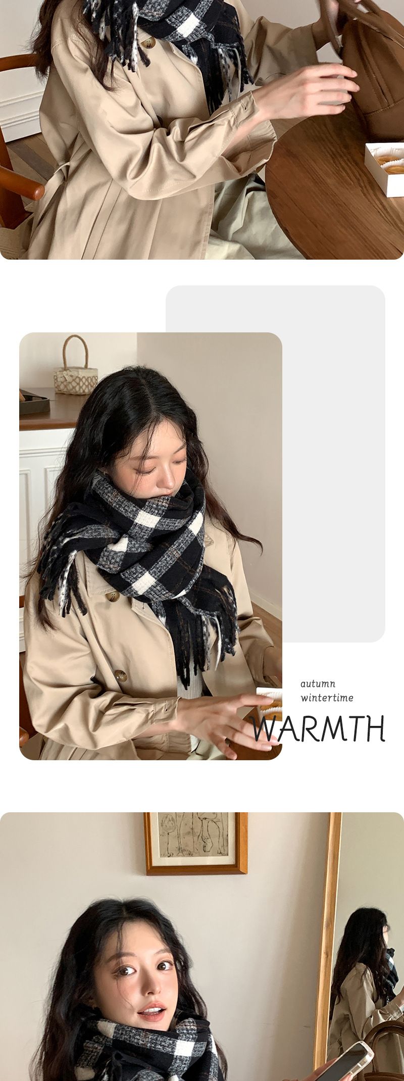 Schal für Damen 2024 Herbst und Winter neue koreanische Version karierter Schal vielseitiger mittlerer bis langer Stil, getragen als_voghion.com