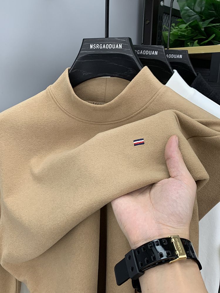 Maglione da uomo a maniche lunghe con collo alto e fondo in velluto a doppia faccia, spesso e caldo_voghion.com