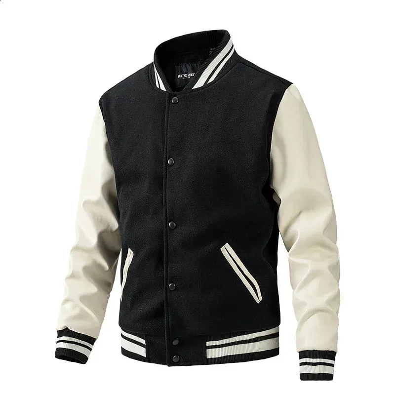 Herren Lederärmel Baseball Varsity Wolle College Jacke Casual Letterman Mantel Grün Grau Marineblau Schwarz 2024_voghion.com