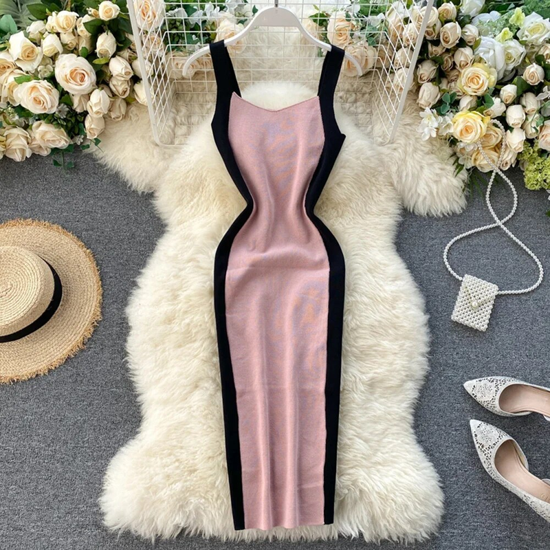 Sommer frauen Stricken Mantel Buchstaben Tank Kleid Weibliche Bodycon Gestrickte Leibchen Ärmellose Patchwork Mini Kleider Für_voghion.com