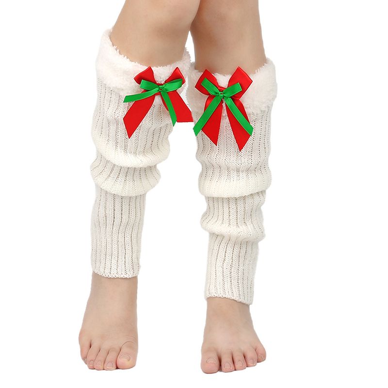 avec des chaussettes de Noël en velours pour femmes, des protections chaudes en tricot pour les jambes et les pieds, des chaussettes poilues à nœud papillon_voghion.com