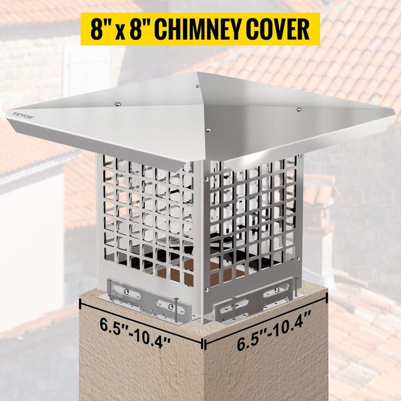 VEVOR Chimney Cap, 8" X 8" Flue Caps, 304 Stainless Steel Fireplace Chimney Cover, Adjustable Metal Spark Arrestor With Bolts Screws, Mesh Chimney Flue Cover For Outside Existing Clay Flue Tile_voghion.com