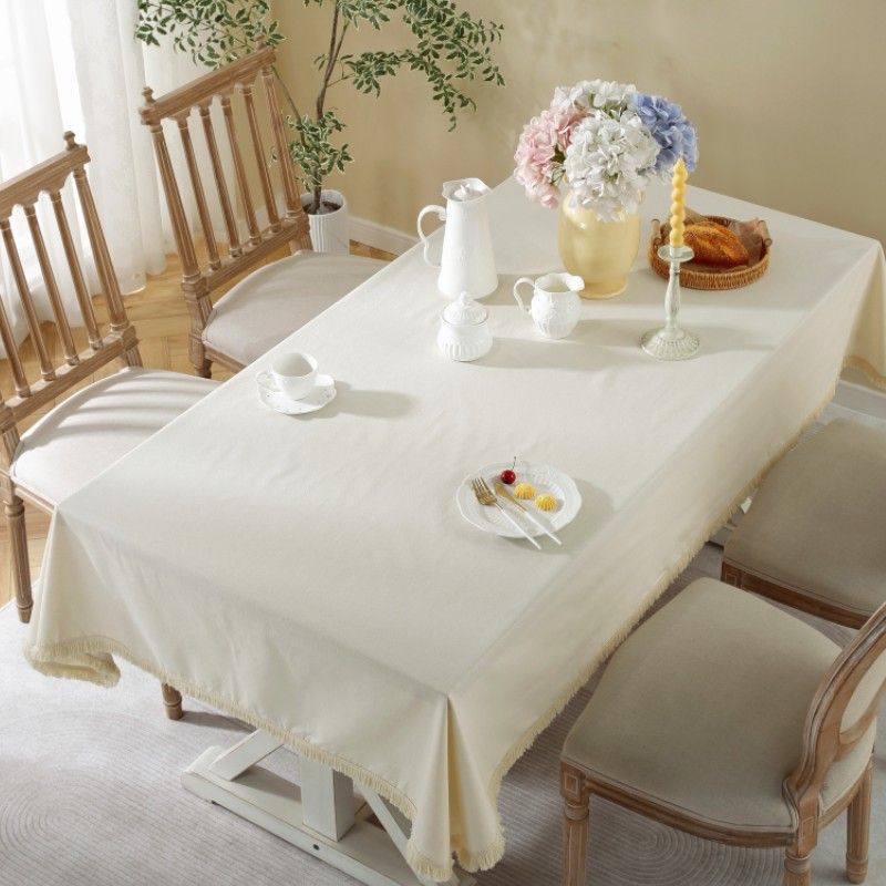 Nappe en coton et lin épaissie en queue de phénix creuse épissage simple ins nappe de pique-nique en rondins_voghion.com