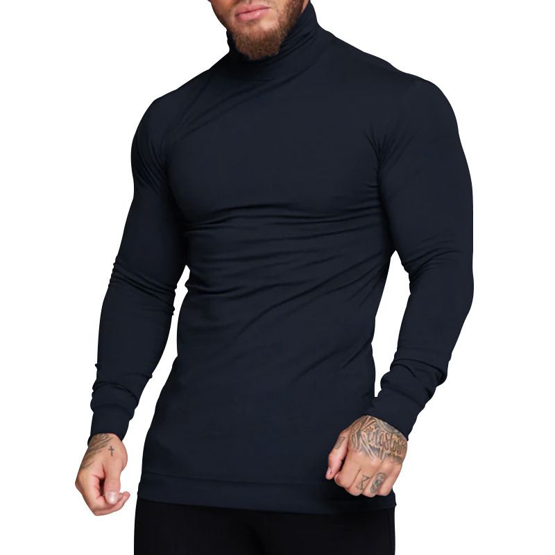 Nuovo maglione a collo alto in cashmere aderente tinta unita, strato interno caldo da uomo_voghion.com