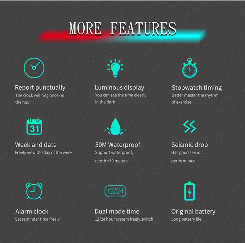 Digital Sports Watch With LED Backlight, Waterproof, Alarm, And Military-Grade Durability - Lightweight Resin Strap, Square Dial, 50M Water Resistance_voghion.com