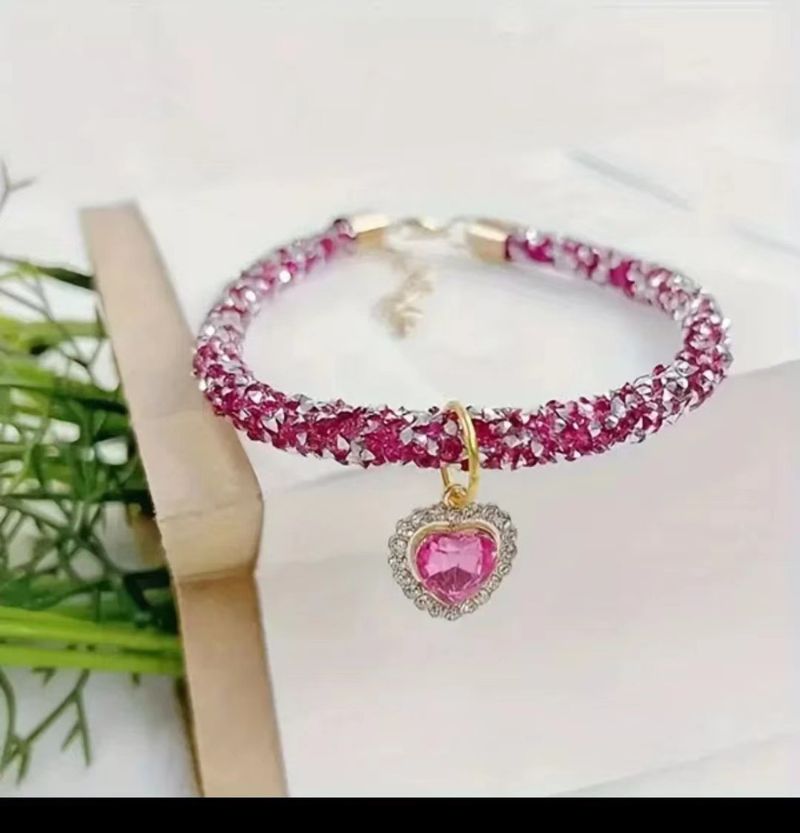 Colar de coração com diamantes para animais de estimação, suprimentos para gatos e cachorros, corrente de strass, coleira multicolorida_voghion.com